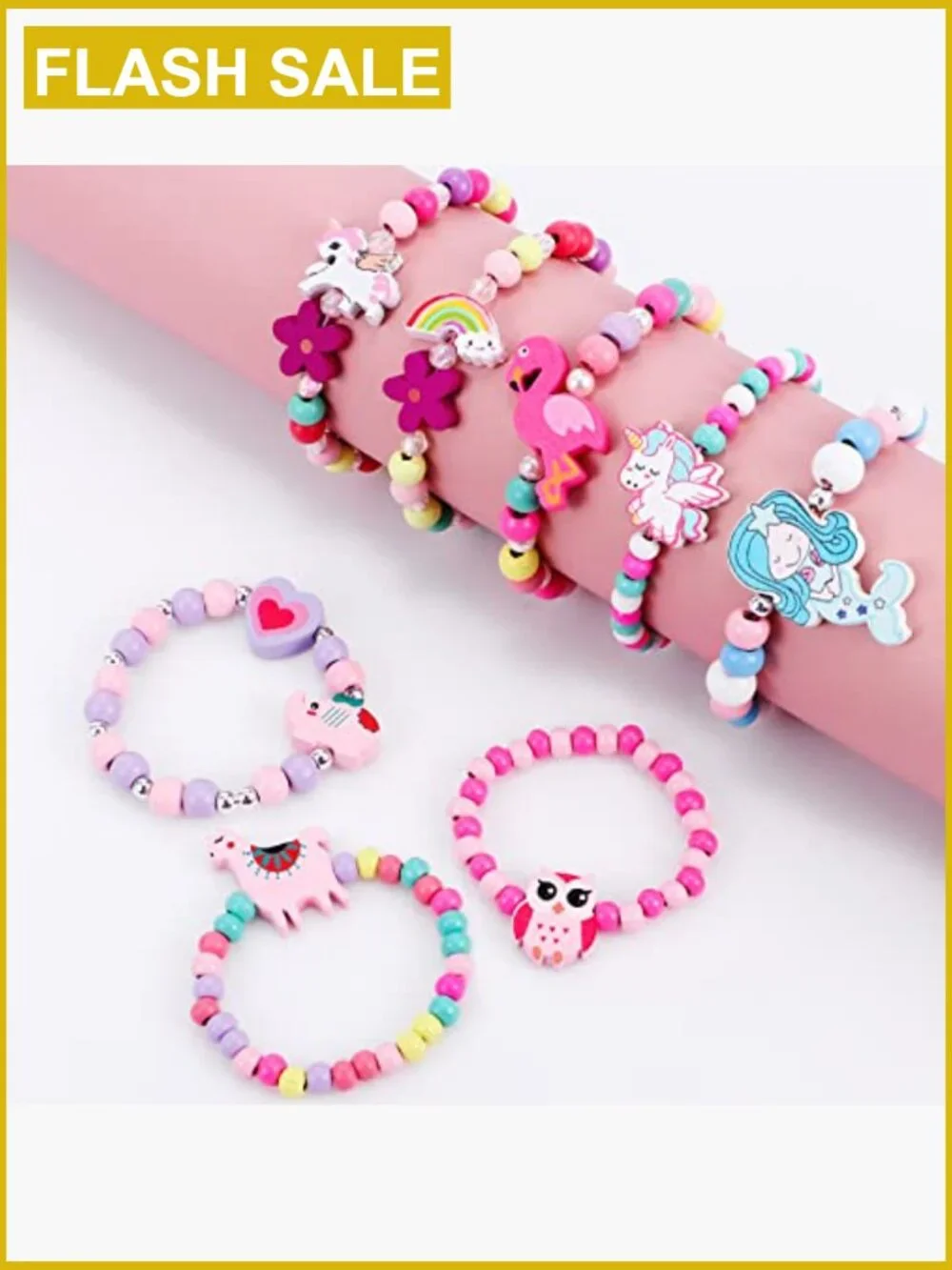 12 Pcs Kids Bracelets Unicorn Mermaid Animal Wooden Beaded Jewelry Set